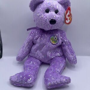 Ty Beanie Baby DECADE 10th Anniversary Bear Purple 8.5" NEW MWMT Stuffed Toy